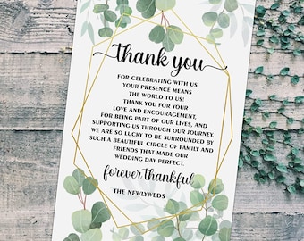 Eucalyptus Wedding Thank You Cards Glossy Finish (Set of 50 ) (4x6 Cards ) Wedding Place Setting Cards Bridal Shower Rehearsals Dinner Party