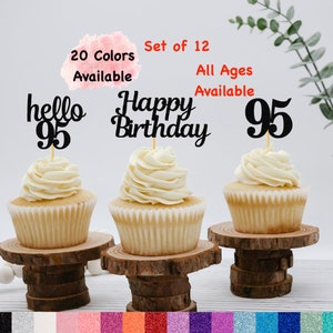 95th Birthday Cupcake toppers (Set of 12)  95th Birthday Decorations Party Favors (20 COLORS AVAILABLE) Any Age  hello birthday number