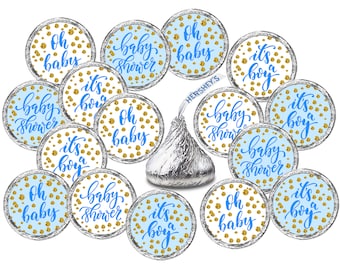 324  Gold and Blue Oh Baby Its a Boy Blue Kisses Labels For Baby Shower Baby Sprinkle Party Stickers baby shower Favors CANDY NOT INCLUDED