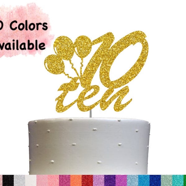 10th Birthday Cake Topper  ( Double Sided Glitter)  Number ten Cake Topper Birthday Party Decoration Ideas Glitter Decorations