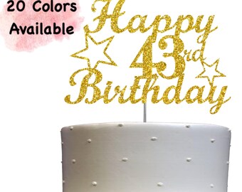 43rd Birthday Cake Topper | Glitter Party Decoration | Happy Birthday Decor | Number 43 Milestone Celebration Elegant Topper for All Ages