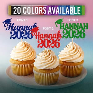 2026 Graduation Cupcake Toppers Class of 2026 Personalized Graduation Decorations, Custom Graduation Favors class of 2026 Graduation image 1