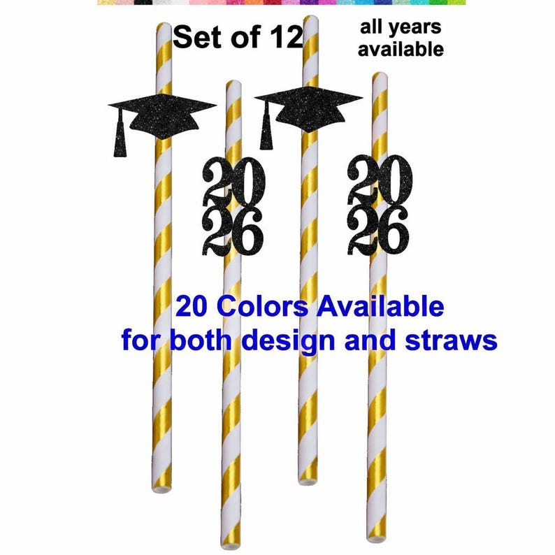 Class of 2026 Graduation Party Straws (SET OF 12) Grad Party Favors Table Decorations Graduation Straw Toppers Graduation Decorations 2026 image 8