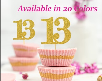 13th Birthday Cupcake Toppers | Glitter Number 13 Decorations | 13th Party Decor | Age 13 Milestone | Party Favors Birthday Party Supplies