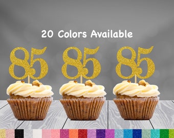 N’importe quel numéro 85e anniversaire Cupcake toppers Adult Party Glitter 85th Birthday Party Décorations numéro topper âge 85 anniversaire cupcake topper