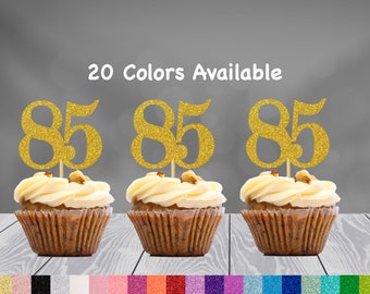 85th Birthday Cupcake Toppers | Glitter Number 85 Decorations | 85th Party Decor | Age 85 Milestone | Party Favors Birthday Party Supplies