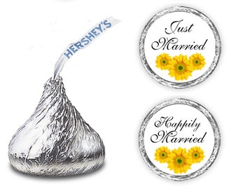 324 Sunflower Just Married Happily Married  Kiss Wedding Stickers Floral Labels for Weddings Bridal Shower (CANDY  NOT INCLUDED)