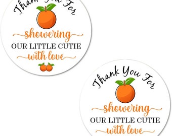 Little Cutie Thank You for Showering Stickers - Set of 40, 2 Inch Round Glossy Labels