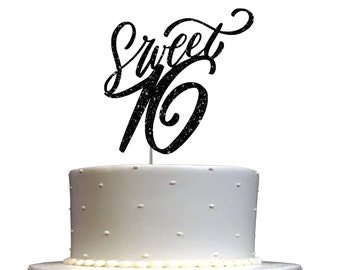 Sweet 16 Cake Topper Sixteenth Birthday Party Decoration ( Double Sided Glitter) 16th Birthday Cake Topper Sweet 16 Cake Topper