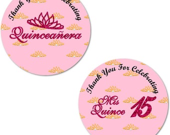 SET OF 40 Quinceanera Stickers  2 Inch Big Round Glossy Labels (Red)