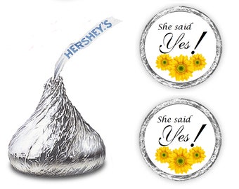 324 Sunflower Theme  She Said Yes !  Kisses Wedding Stickers  Weddings  Bridal Shower Engagement Party Favors (CANDY NOT INCLUDED)