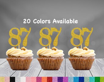 87th Birthday Cupcake Toppers | Glitter Number 87 Decorations | 87th Party Decor | Age 87 Milestone | Party Favors Birthday Party Supplies