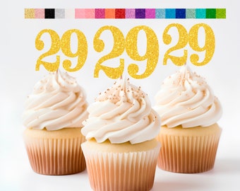 29th Birthday Cupcake Toppers | Glitter Number 29 Decorations | 29th Party Decor | Age 29 Milestone | Party Favors Birthday Party Supplies