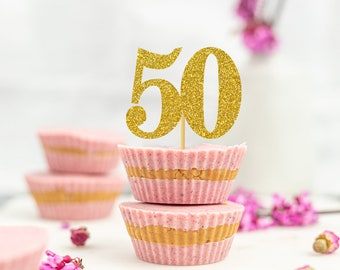 50th Birthday Cupcake Toppers | Glitter Number 50 Decorations | 50th Party Decor | Age 50 Milestone | Party Favors Birthday Party Supplies