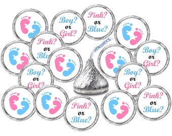 324 Pink and Blue Gender Reveal Party Favors Stickers Baby Shower Gender Reveal Boy or Girl  Sticker Labels for Kisses (CANDY NOT INCLUDED)