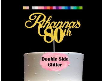 80th Birthday Cake Topper | Age 80 Number 80 | Personalized Name and Age | Glitter Party Decoration | Custom Cake Topper | Table Centerpiece