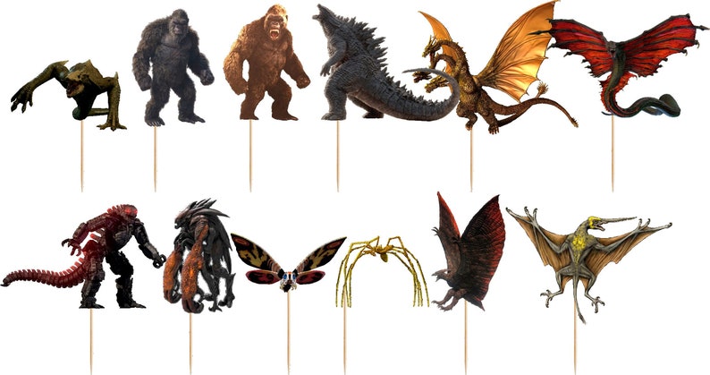 Godzilla vs Kong Cupcake Toppers (SET OF 12) (2.5 Inches tall) Perfect for Your Next Celebration! bild 1