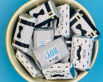 60 Little Man Baby Shower Miniatures Candy Bar Wrapper, Baby Shower Miniatures Candy Bar Stickers 3 designs  Mustache (CANDY NOT INCLUDED)