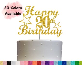 20th Birthday Cake Topper | Glitter Party Decoration | Happy Birthday Decor | Number 20 Milestone Celebration Elegant Topper for All Ages