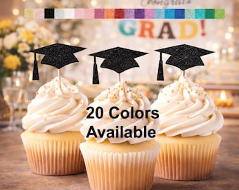 Graduation Cupcake Toppers Graduation Cap Cupcake Toppers ( 20 Colors Available)