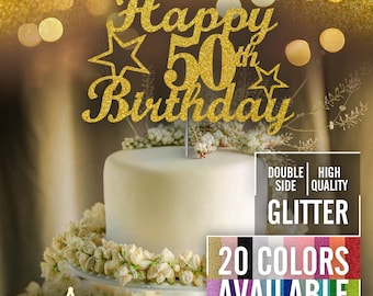 50th Birthday Cake Topper | Glitter Party Decoration | Happy Birthday Decor | Number 50 Milestone Celebration Elegant Topper for All Ages