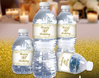 30 and Fabulous | 30th Birthday Water Bottle Labels | (SET of 25) | Glossy Waterproof Labels Birthday Party Decorations | Number 30