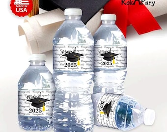 2026 Graduation Water Bottle Labels (Set of 25) Class of 2026 Party Decor | Waterproof Glossy Stickers | All Years Available
