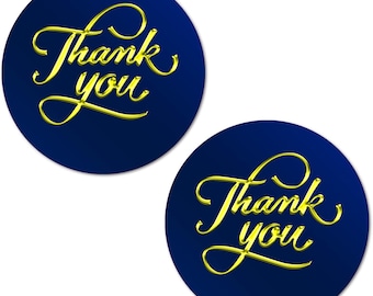 Thank You Stickers (SET of 40) 2 Inch Big Round Glossy Labels  (Blue)