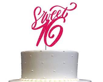 Sweet 16 Cake Topper Sixteenth Birthday Party Decoration ( Double Sided Glitter) 16th Birthday Cake Topper Sweet 16 Cake Topper