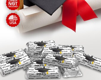Class of 2025 Graduation Party Favor Miniatures Candy Bar Wrapper (Set of 60) CANDY NOT INCLUDED  Class Reunion Stickers All Years Available