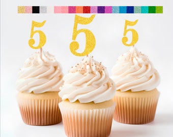 5th Birthday Cupcake Toppers | Glitter Number 5 Decorations | 5th Party Decor | Age 5 Milestone | Party Favors Birthday Party Supplies