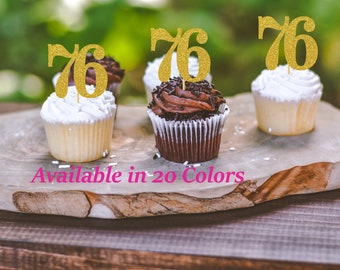 76th Birthday Cupcake Toppers | Glitter Number 76 Decorations | 76th Party Decor | Age 76 Milestone | Party Favors Birthday Party Supplies