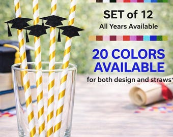 Graduation Party Straws Graduation Party Decorations (Set of 12) (20 Colors Available) class of 2026  graduation decorations Favors