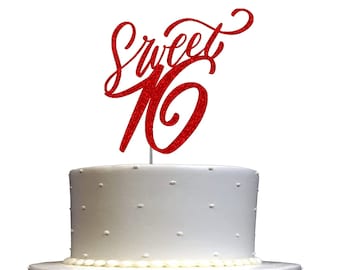 Sweet 16 Cake Topper Sixteenth Birthday Party Decoration ( Double Sided Glitter) 16th Birthday Cake Topper Sweet 16 Cake Topper