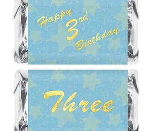 3rd Birthday Party Favors  First Birthday Decorations  Blue Gold Happy Birthday Party Decoration Party Supplies Candy Not Included
