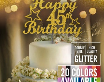 45th Birthday Cake Topper | Glitter Party Decoration | Happy Birthday Decor | Number 45 Milestone Celebration Elegant Topper for All Ages