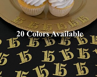 15th Birthday confetti  (1 inch ) number 15 Glitter Confetti Party Decorations number 15 confetti age 15 (20 COLORS AVAILABLE)