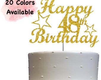 48th Birthday Cake Topper | Glitter Party Decoration | Happy Birthday Decor | Number 48 Milestone Celebration Elegant Topper for All Ages