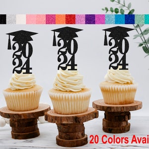 Class of 2024  Cupcake Toppers ( 20 Colors Available) Graduation Cupcake Toppers graduation decorations 2025 ( ANY YEAR) Class Reunion