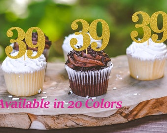 39th Birthday Cupcake Toppers | Glitter Number 39 Decorations | 39th Party Decor | Age 39 Milestone | Party Favors Birthday Party Supplies