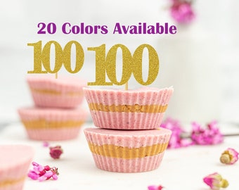 100th Birthday Cupcake Toppers | Glitter Number 100 Decorations | 100th Party Decor | Age Milestone | Party Favors Birthday Party Supplies