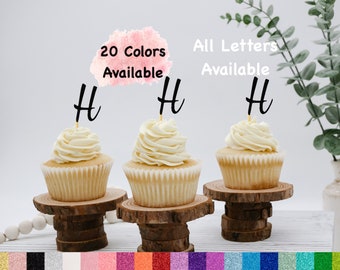 Initial H Cupcake Topper Monogram Letter Cupcake Toppers For Wedding , Bridal Shower, Bachelorette , Baby Shower , Engagement party