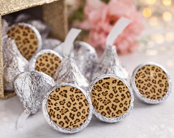 Leopard Cheetah Print GLOSSY Kisses Stickers Set of 216 Labels Leopard Cheetah Kisses Stickers Birthday Party Wedding (Candy NOT Included)