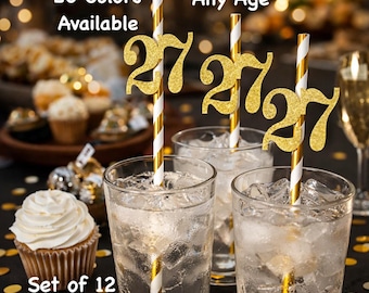 27th  Birthday Straws with Number Any Age (SET OF 12) 27th Birthday Decoration Party Anniversary Tableware Decor Party Favors Supplies