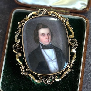 Breathtaking Antique Victorian English 9K Gold Double Locket Portrait Miniature