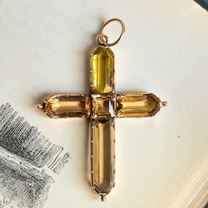 Stunning Genuine Antique Georgian English 15K Gold Imperial Topaz Cross Pendant