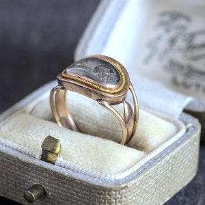Antique Georgian English 9K Gold Mourning Locket Ring Hair Jewelry c1810 Mint