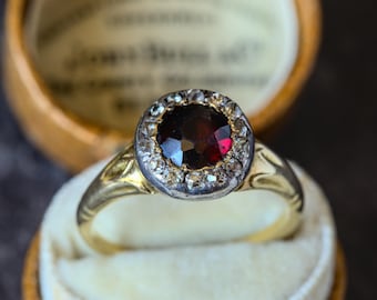 Fabulous Antique Georgian English 18K Gold Diamond Garnet Ring c1810