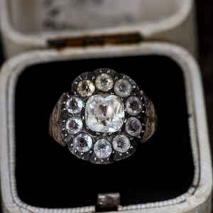 Superb Antique Early Victorian English 9K Gold Foiled Paste Crown Ring c1840