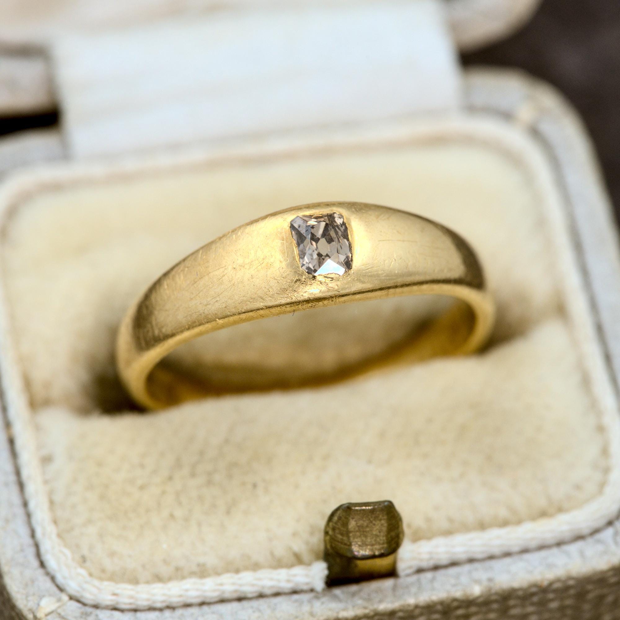 Enchanting Antique English 18K Gold Old Mine Cut Diamond Solitaire Ring c1850